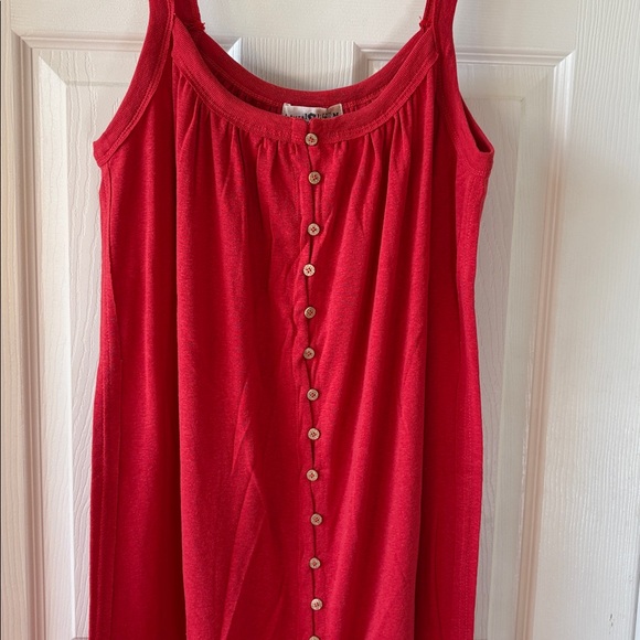 Relaxed Button Down MIDI Dress - Red - Picture 5 of 10